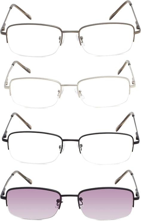GUD 4 Pairs Half-rim Metal Reading Glasses Women Men Include Computer Readers