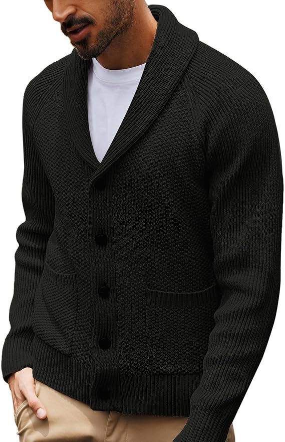 PJ PAUL JONES Mens Shawl Collar Cardigan Sweaters Knit Textured Sweater Button Down Cardigans