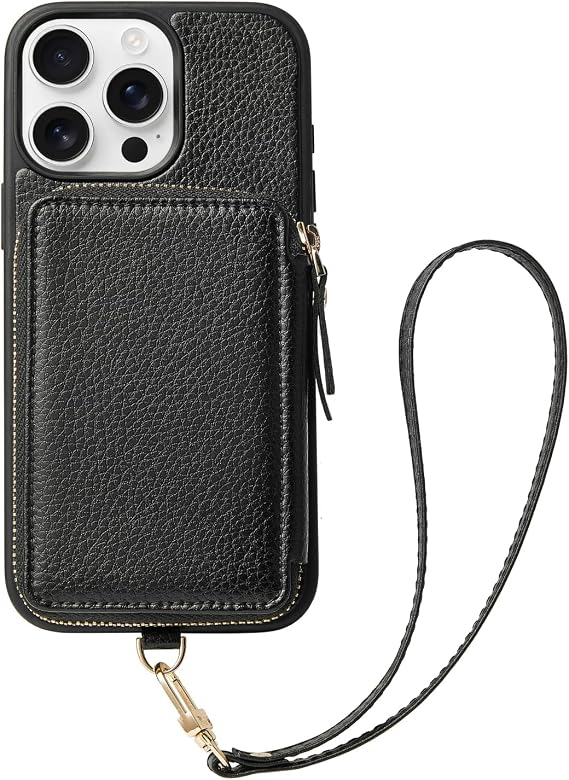 ZVE for iPhone 14 Pro Max Wallet Case, Phone Case with RFID Blocking Card Holder Wrist Strap, Zipper Leather Handbag Gift Cover for Women Compatible with iPhone 14 Pro Max, 6.7"(2022) - Black