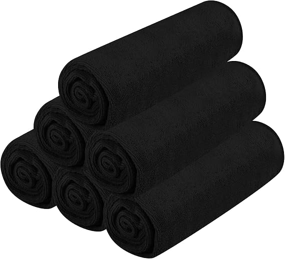 6 Pack Microfiber Sports Towel, 35cm x 75cm Fast Drying Ultra Absorbent for Fitness, Travel & Camping - Lightweight Quick Dry Sweat Towels (Black)
