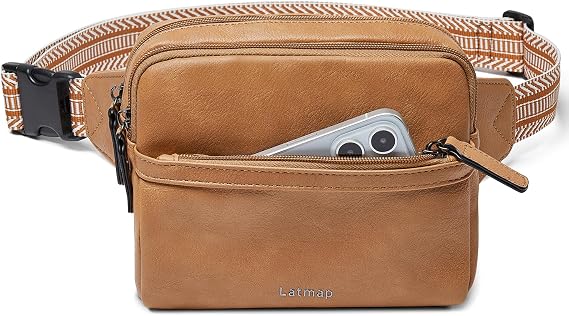 LATMAP 3L Fanny Packs Belt Bag for Women Small Everywhere Crossbody Bag Waist Packs Faux Leather Sling Chest Travel Purse