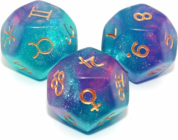 Astrology Dice 3 Pieces Astrological Dices for Constellation Divination Accessory 3 Colors D12 Glitter Crafts Astro Dice Polyhedral Set
