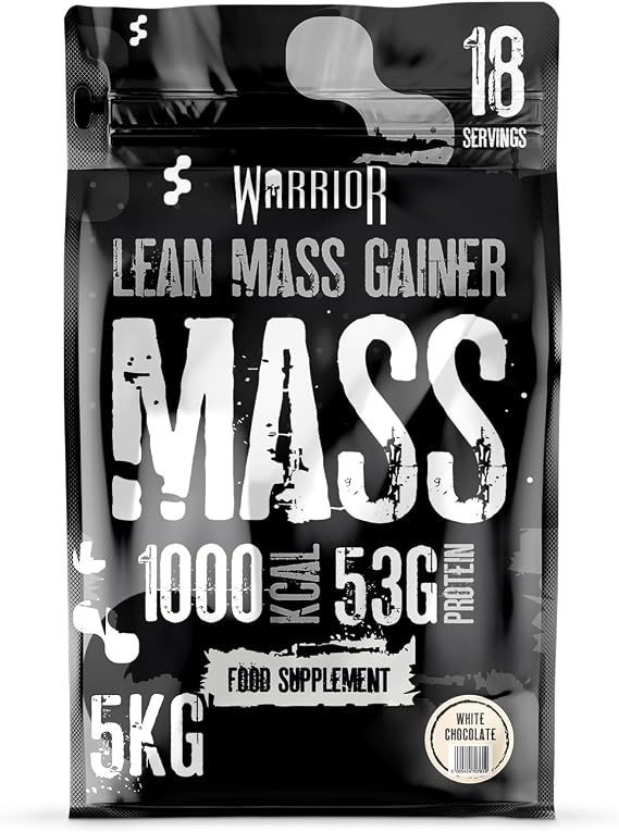 Warrior Mass Protein Powder – 5.04kg – Serious Mass Gainer – High Calorie, Weight Gain Supplement – 61g of Protein, 18 Servings, 1000+ Calories Shake, Supports Muscle Growth (White Chocolate, 5kg)