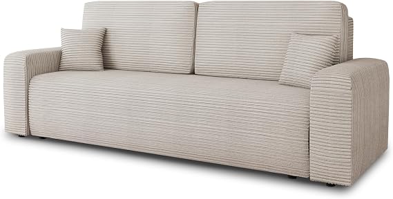 Spark Sofa Bed - Sofa with Sleep Function and Bed Box Bonell Spring Cord Cover Large Sleeping Area Modern Upholstered Sofa & Sofa Bed (Beige (Poso 100))