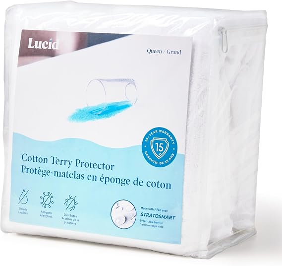 LUCID Premium Hypoallergenic 100% Waterproof Mattress Protector - Universal Fit, Cotton Terry Top, Full
