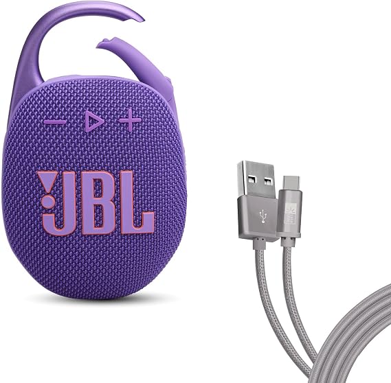 JBL Clip 5 Bundle with Case Logic 6FT Type C Braided Cable - Purple