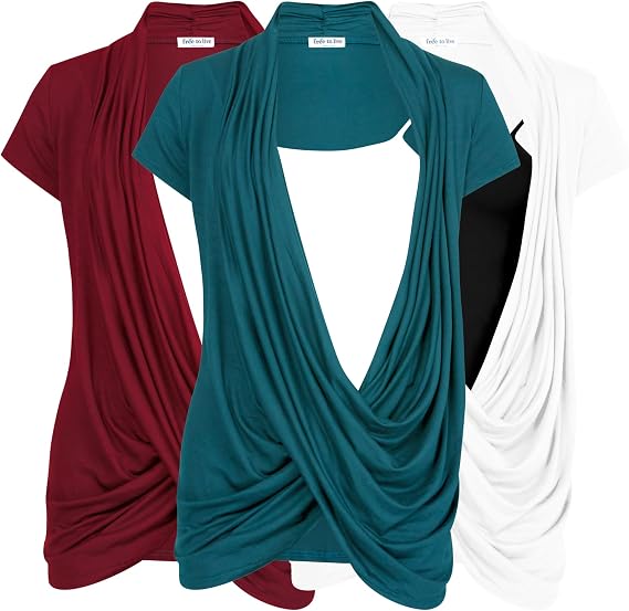 Free to Live 3 Pack Nursing Tops Breastfeeding Shirts Criss Cross Tops for Women Fall Maternity Clothes Short Sleeve Cardigan
