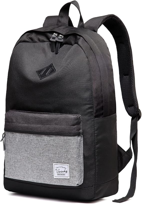 VASCHY Backpack for Men, Water-Resistant School Backpack Bookbag Schoolbag Teens Casual Daypack Work Black