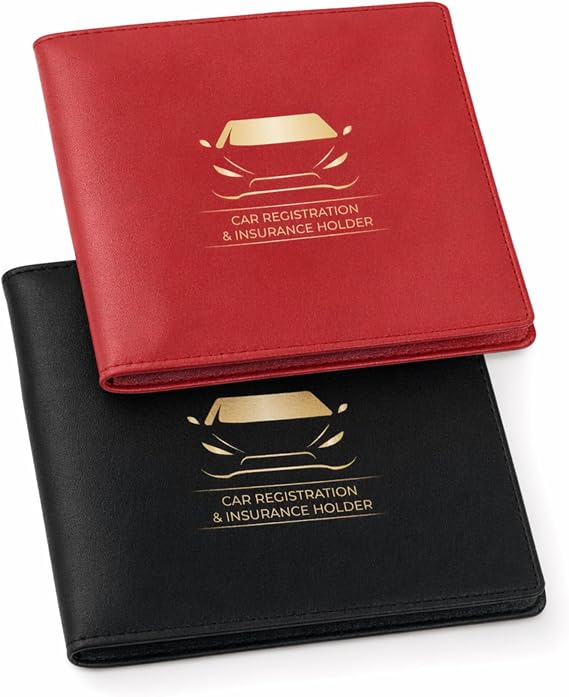 Performore Car Document Holder Wallets Premium Organizer for Insurance and Registration Papers, 2 Clear Pockets with Strong Double-Sided Closure, Suitable for All Vehicles (2-Pack: 1 Black, 1 Red)