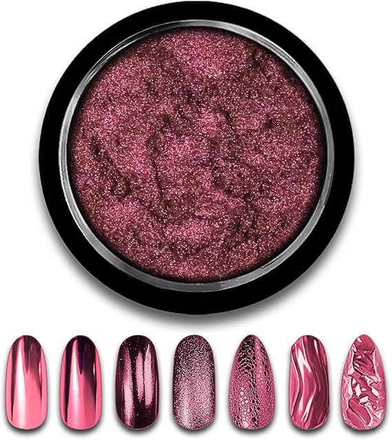 Pink Chrome Nail Powder Mirror Effect Metallic Dust Holographic Glitter Glazed Manicure Decoration Reflective Pigment for DIY Gel Polish Nail Art, Resin Craft, Gifts