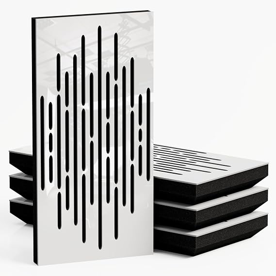 4-Pack Narrow Acoustic Wall Panels (WAVE-33mm, 50x25cm, White PL)