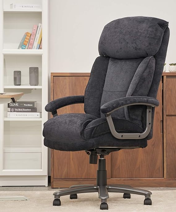 CLATINA Big and Tall Executive Office Chair Ergonomic with Upholstered 400lbs High Capacity Swivel Adjustable Height Thick Padding Headrest and Armrest for Home Office Beige (Black)