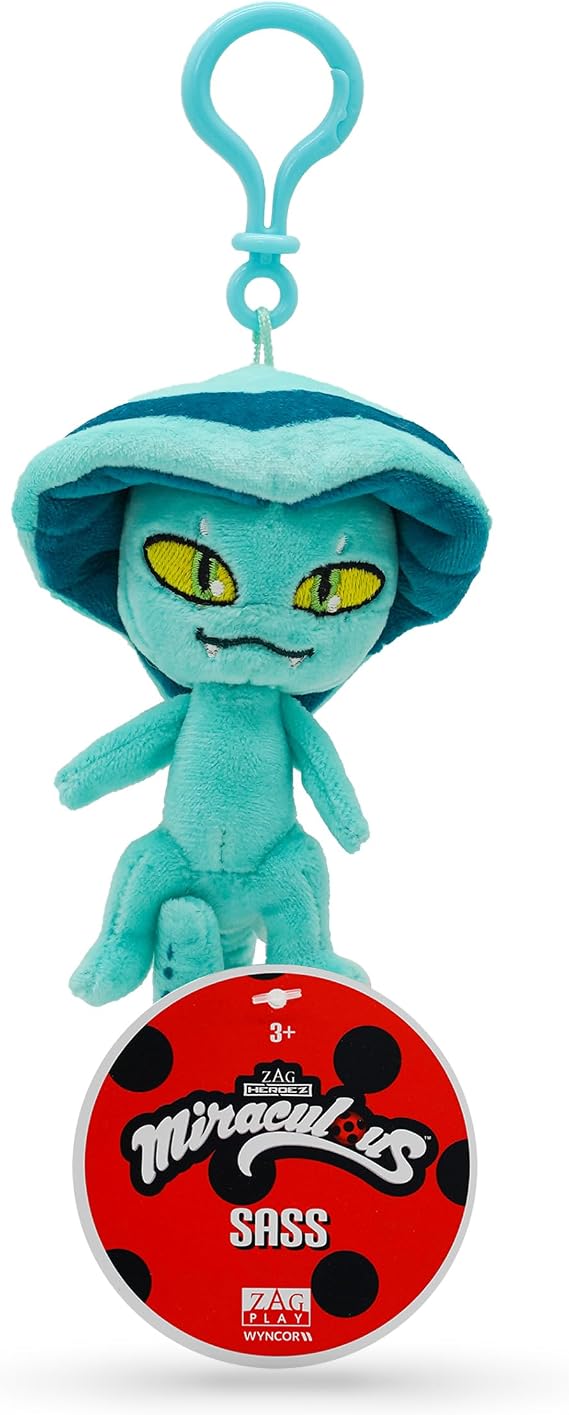 Miraculous Ladybug - Kwami Lifesize Sass, 5-inch Snake Plush Clip-on Toys for Kids, Super Soft Collectible Stuffed Toy with Glitter Stitch Eyes and Color Matching Backpack Keychain (Wyncor) (M13018)