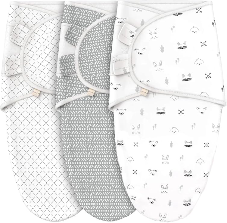 Minuche 100% Cotton 3-Piece Baby Swaddle and Sleeping Bag - Ergonomic Newborn and Baby Swaddle, 0-3 Months