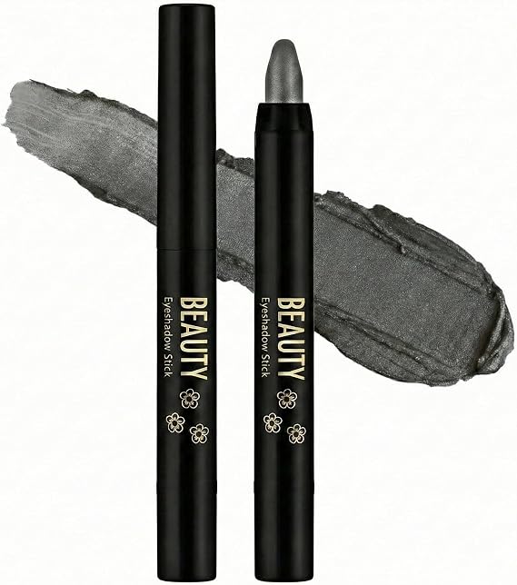 2PCS Charcoal Gray Eyeshadow Stick – Waterproof Smoky Eye Cream Pencil, Metallic Shimmer Finish, Long Wear Smudge-Proof Twist-Up Shadow for Day to Night Looks