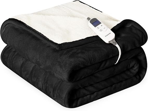 Heat Blanket 72x84 Full Size,Soft Flannel & Sherpa Reversible Electric Blanket with 10 Heat Settings,12 Timer Setting and 8 Hours Auto-Shut Off,ETL Certified Machine Washable,Black