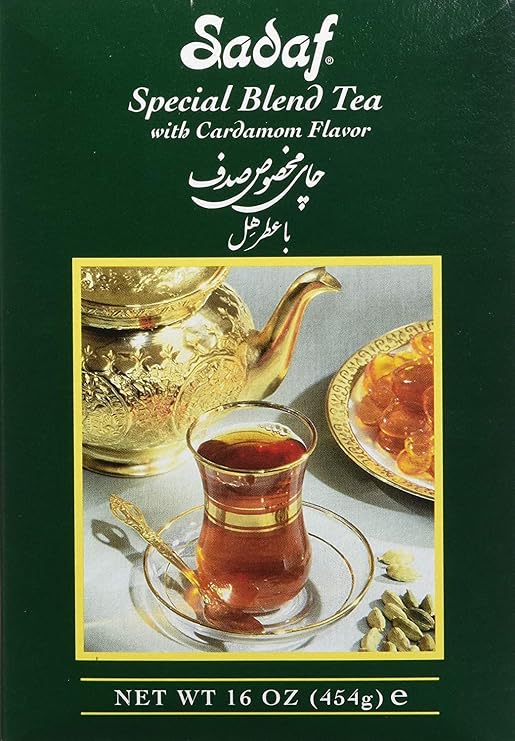 Sadaf Cardamom Tea Loose Leaf Box 16 oz - Special Blend Cardamom Ceylon Black Tea - Product harvested in Sri Lanka