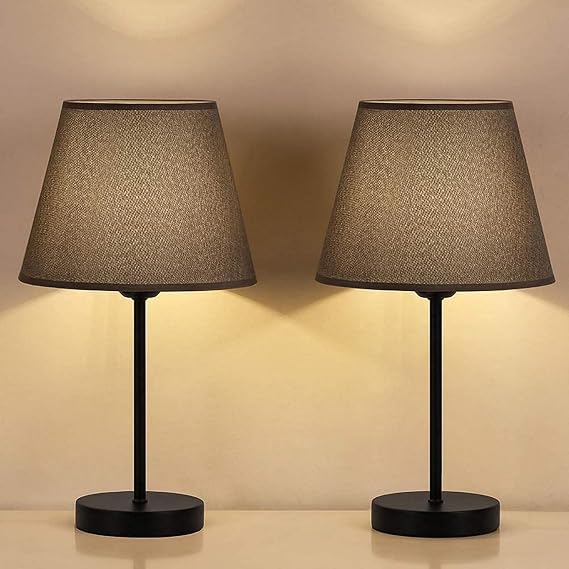 LIANTRAL Bedside Lamps Set of 2, Modern Table Lamp for Bedroom, Grey/Black