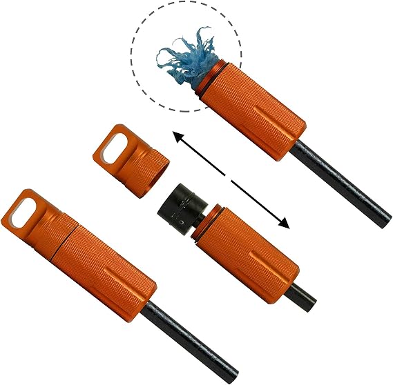 Pyro Putty MEGA Ferro Rod -  with 2, 0.5 oz Cans of Putty Putty (Summer and Winter) & a Multitool Striker (Mega Ferro Rod Orange Kit)
