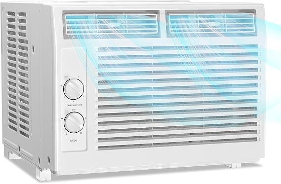 Electactic 5000 Btu Window Air Conditioner, AC Window Unit Up to 150 Sq.Ft, 2 Cooling & Fan Speeds,51DB Ultra-Quiet, Mechanical Controls, Air Conditioner for Bedroom, Apartment, Office