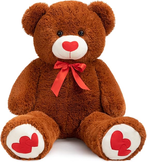 BEJOY Giant Teddy Bear 91cm Stuffed Animal Large Bear Plush with Love Red Heart for Girlfriend and Kids Valentine's Day, 36 inch Brown