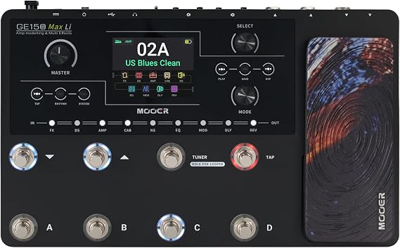 MOOER GE150 Max Li Battery Powered Guitar Amp Modelling Multi Effects 8-Footswitch Floor Guitar FX Processor with XLR stereo output, OTG Audio Recording, CTRL Mode, Flexible Stage Pedal