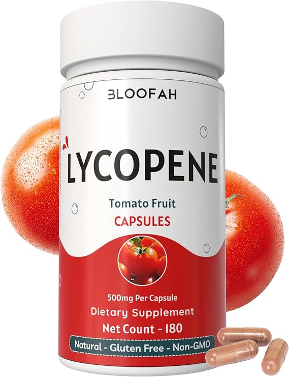 Lycopene Supplement Capsules 500mg Tomato Fruit Powder with Natural Lycopene for Antioxidant & Daily Wellness Support | Gluten Free, Non-GMO Lycopene Supplements for Men