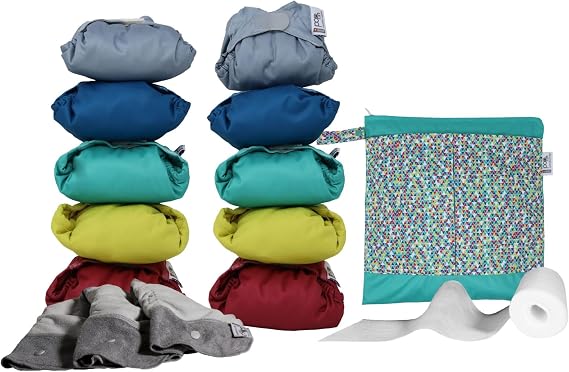 Close Parent - Premium Bamboo Nappy Set in Brights - Comprehensive Bundle with Boosters, Biodegradable Liners, and Tote Bag - Newborn to Toddler Fit