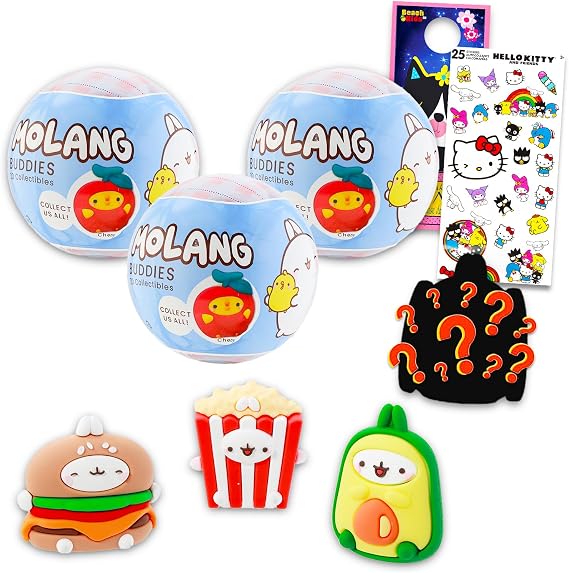 Molang Blind Ball 3 Pack Bundle with 3 Mini Figurine Blind Balls Plus Stickers, More | Molang Mystery Figure Collectibles Set