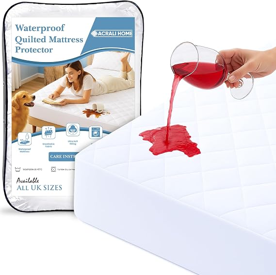 Acrali Home Quilted Deep Fitted Waterproof Mattress Protector Double Bed