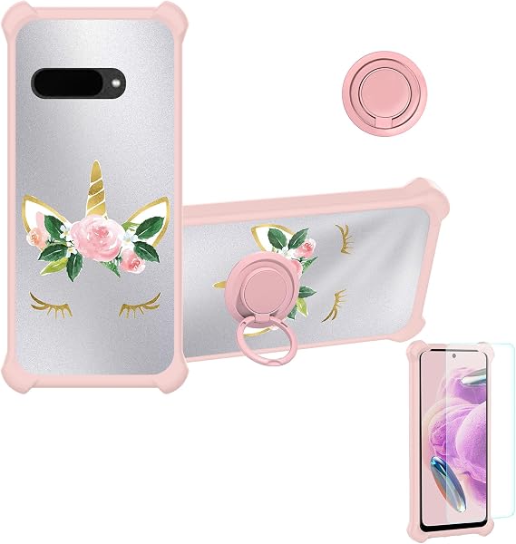 Aroepurt Case Compatible for Kyocera Digno BX3 Plus Phone Case Cover [with Tempered Glass Screen Protector][Hard PC + Soft Silicone][Ring Support] [Silver Reflect Light] DYF-HJS