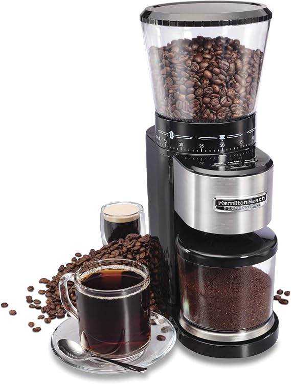 Hamilton Beach Professional Hamilton Beach Professional Stainless Steel Conical Burr Digital Coffee Grinder, 39 Adjustable Grind Settings, Black (80405)