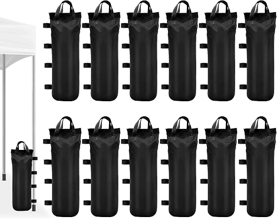 12 Pack Heavy Duty Gazebo Weights Sandbags, 800D Oxford Waterproof Tent Leg Weight Bags with 4 Secure Straps for Pop Up Gazebo, Marquee, Parasol and Market Stall (Empty) - 20 x 50 cm