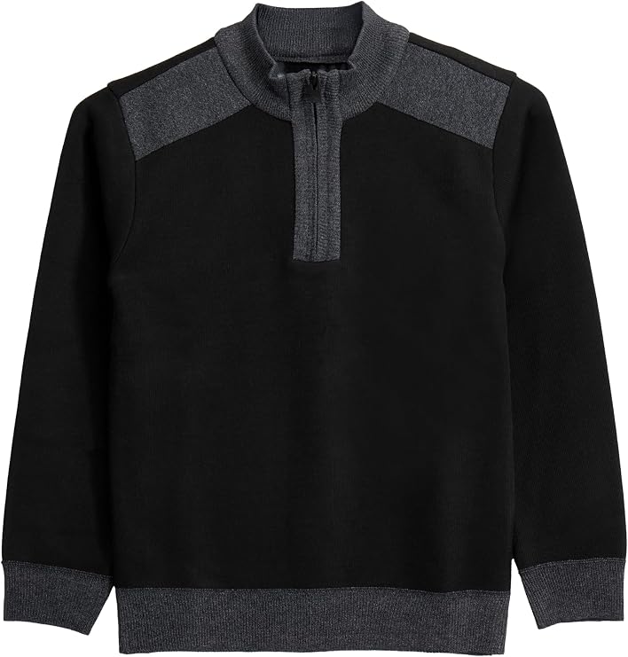 X RAY Boys (6-11) Quarter Zip Fleece Flannel Lining Sweater, Classic Fit Mock Neck Knit Kids Sweater for Fall and Winter