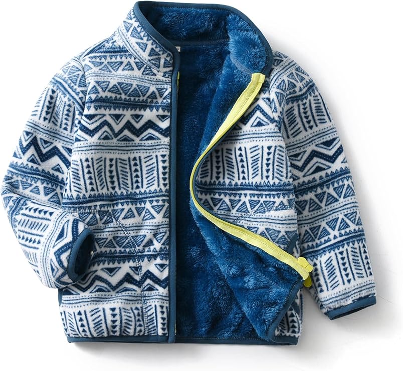 Kids Printed Fleece Jacket Sherpa Lined Lightweight Zip