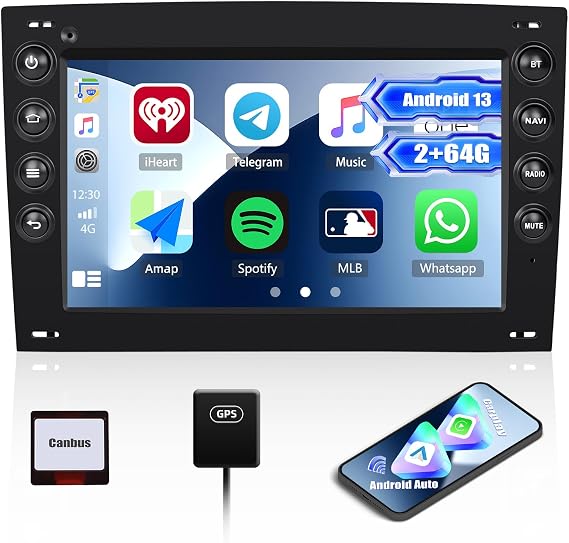 SIXWIN 2+64G Android 13 Car Radio for Renault Megane 2 2002-2009 with Carplay/Android Auto/Mirrorlink 7 Inch HD Touchscreen Supports WiFi/GPS/FM/Bluetooth/SWC/FM/RDS