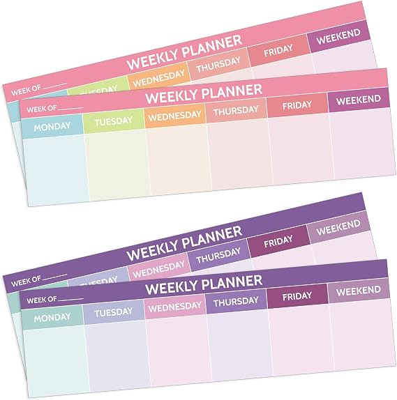 200 Sheets Weekly Planner Notepad Tear off 2.8 x 9.5 Inch Weekly Calendar Pad to Do List Notepad Adhesive Horizontal Schedule Sticky Pad for Planner Reminder Office School(Multicolor)