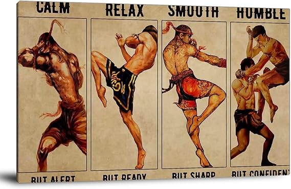 Decorative Paintings Muay Thai Calm But Alert Relax But Ready Canvas Art Poster And Wall Art Picture Print Modern Family Bedroom Decor Posters Framed,08x12inch(20x30cm)
