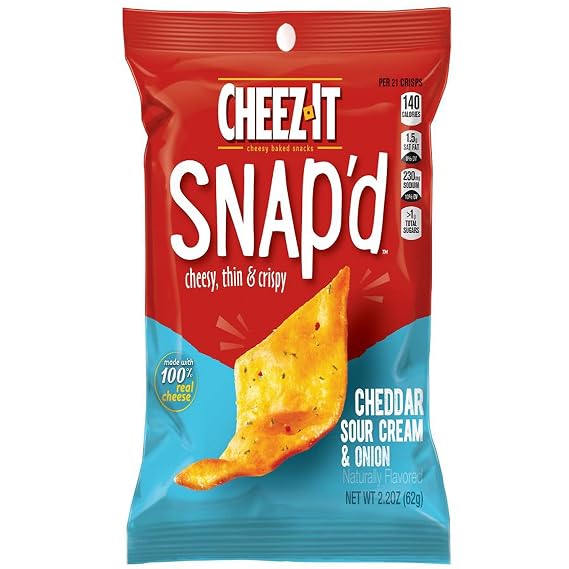 Sunshine Cheez-It Snap'd Crackers, Cheddar Sour Cream And Onion, 2.2 Oz Pouch, 6/pack