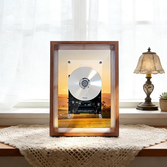 TODAAIR Retro Music Photo Frame CD Player, WallMount & Desktop 2Way Installation, Requires External Speakers, Digital Screen with Remote Control, Excludes Discs, Perfect Holiday Present