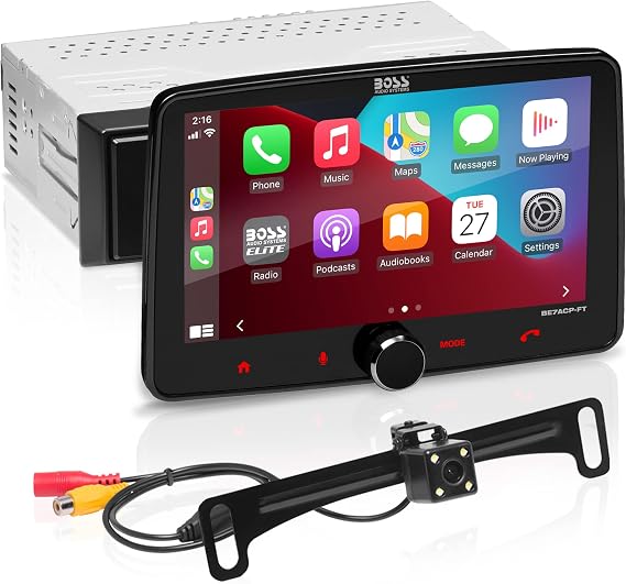 BOSS Audio Systems Elite Series BE7ACP-CFT Car Stereo - Single Din with 7 Inch Double Din Touchscreen, Apple CarPlay, Android Auto, Bluetooth Head Unit, Radio Receiver, No CD Player, Backup Camera