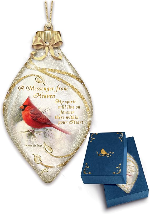 The Bradford Exchange Illuminated Hand-Blown Glass Cardinal Ornament with James Hautman Art and Sentimental Verse