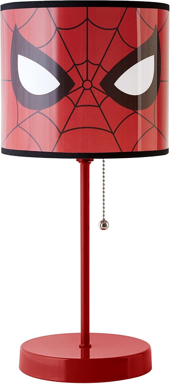 Idea Nuova Spiderman Stick Table Kids Lamp with Pull Chain, Themed Printed Decorative Shade, red and Black