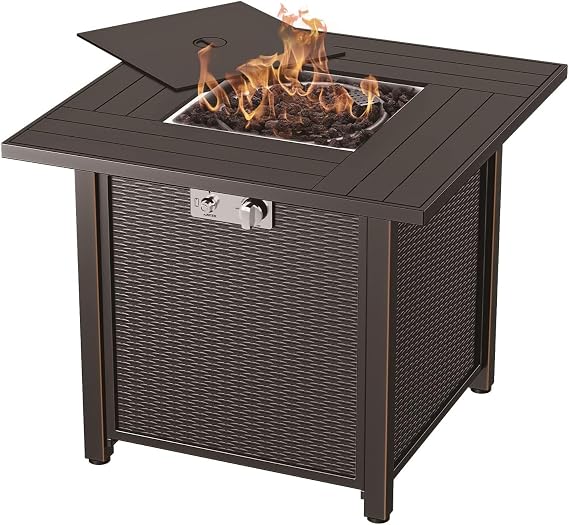 Propane Gas Fire Pit Table 30" | Outdoor Propane Fire Pit Tables for Outside Patio 50000 BTU | CSA Approved Rectangular Fire Pit Table | Balcony, Backyard & Garden Outdoor Firepit Table