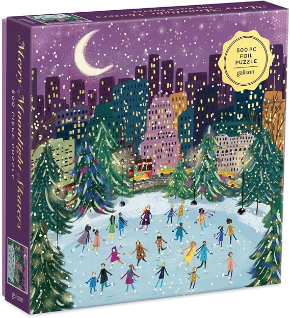 Galison - Merry Moonlight Skaters 500 Pc Puzzle with Foil for Adults