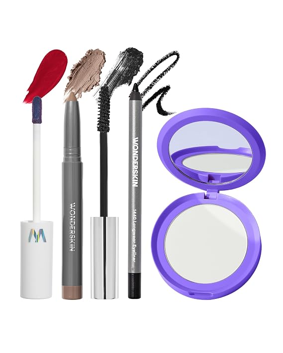 Wonderskin Goth Glam Kit - Eyeliner, Eyeshadow Stick, Mascrara, Lip Stain, Filter Powder - Halloween Makeup