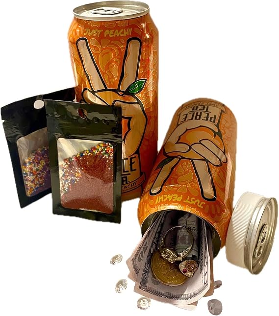 Best Tea Diversion Safe Tea Can Safe 16 oz Orange Peach Secret Security Stash with 2 Smell Proof Bags Large Hidden Compartment Compatible Replacement for and MFG by The Coca Cola Co to Hide Valuables