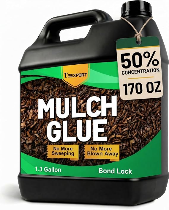 Teexpert Mulch Glue for Landscaping: 1.3 Gallon Dry-Clear Mulch Glue, Concentrated Landscape Adhesive for Bark, Wood Chips, Pine Straw, Flower Beds and Yard Edging