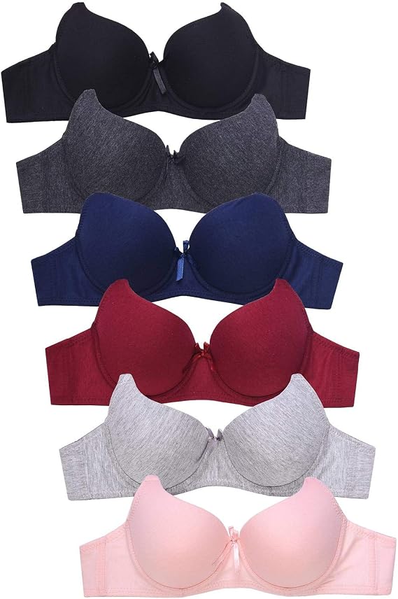 Mamia Women's Basic Plain Bras (Packs of 6) - Various Styles #058 34A