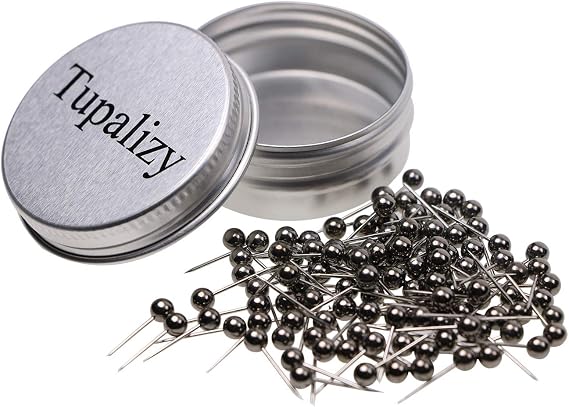 Tupalizy 1/8 Inch Diameter Small Decorative Map Tacks Plastic Head Push Pins with Steel Point, 100PCS (Gun Black)